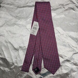 Tie Ike Behar 100% Silk Necktie Red Geometric Blue & Cream Chain Link Italy NEW